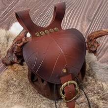 Medieval Viking Costume Accessories Set Pu Leather Embossing Waist Belt With Leaf-Shaped Drawstring Coin Purse Halloween Cosplay Props - A - View 4