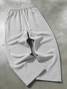 Women's High Waist Wide Leg Drawstring Loose Casual Jogger Pants - White-gray - View 2