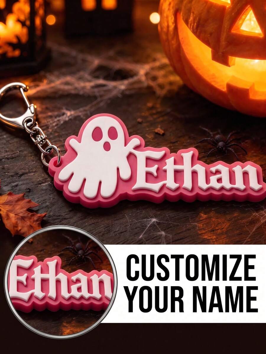 Custom Shaped Name Keychain, Custom Pumpkin & Ghost Pattern, Personalized Keychain, Suitable For Backpack, Party Gift, Halloween Gift - Multicolor - View 1