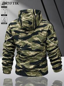 Men's Functional Hooded Windbreaker Jacket, Adjustable, Non-Deforming, Lightweight, Portable, Stylish Basic Outerwear For Boys - Army Green - View 2