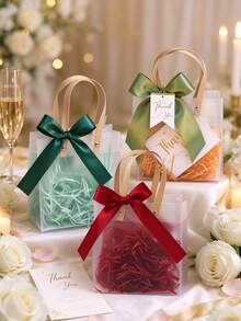6pcs/Set Frosted Christmas Gift Bags For Parties – Reusable Tote Bags With Handles And Ribbon Bows; Suitable For Weddings, Baby Showers, And Holiday Gifts; Transparent Gift Bags - Multicolor - View 6