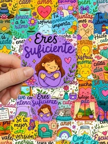 50Pcs Spanish Motivational Quote Stickers, Colorful Inspirational Positive Saying Decals, Aesthetic Waterproof Vinyl Stickers For Junk Journal, Scrapbook, Water Bottle, Laptop & DIY Craft Decor - Multicolor - View 3