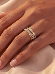 1pc Twisted Cross Ring, Inlaid With Sparkling Cubic Zirconia, Unisex, Suitable For Daily Wear Or Party Accessory. High-Quality Ring, Exquisite Jewelry, Perfect Gift. - Cross-threaded - View 2