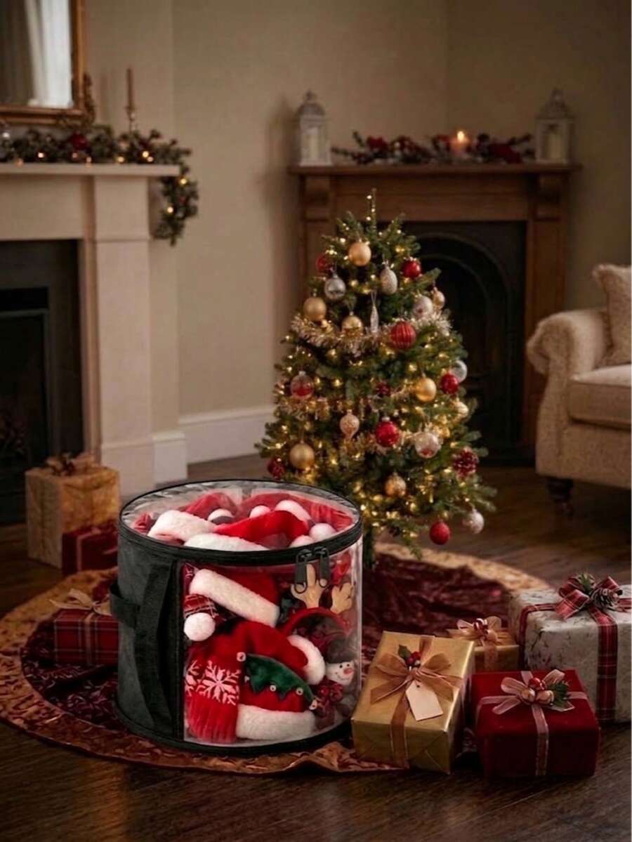 Extra Large Hat Storage Box Bag-In-Bag, 2 Colors Available, Extra Large Hat Storage Box With Reinforced Handle And Accessory Box, Lightweight Transparent Window Double Zipper Closure Plastic Storage Box, Back-To-School Season Hat Storage - Multicolor - View 1