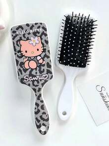 Miniso Kawaii Sanrio Hello Kitty Leopard Print Hairbrush, Air Cushion Scalp Massage Comb With Handle. 2 Leopard Designs. Nice For Halloween Beauty Prep, Thanksgiving Gift, Christmas Present, Cute Hair Care Tool For Women. - Multicolor - View 9