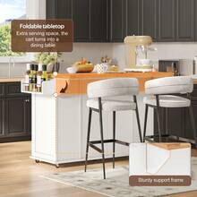 Flieks Kitchen Island On Wheels With Foldable Countertop, Mobile Kitchen Cart With 3-Tier Vertical Drawers, 2 Door-Mounted Racks And Lockable Casters, 120 * 45(70) * 87 Cm - White and Natural - View 7