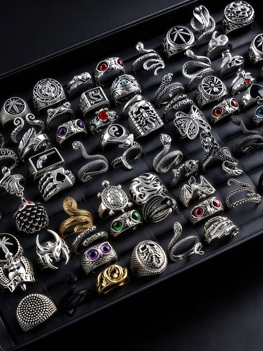 10/20pcs/Set Vintage Punk Gothic Style Unisex Rings, Big Eye Heart Shape Design, Holiday Party Gift, Friend Gift, Daily Wear Accessory
