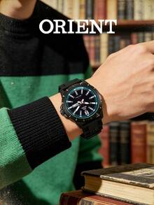 Men's ORIENT Quartz Watch, Matte Black Silicone Strap, Black Dial With Cyan Inner Ring, Day & Date Dual Display, Waterproof Outdoor Hiking Watch - Black - View 3