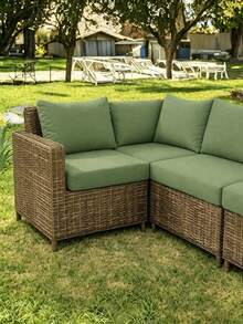 1pc Digital Printed Milk Silk High Elasticity Outdoor Sofa Cover, All Season - Dark Green - View 2