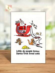 Funny Cat Christmas Greeting Card, Cartoon Santa & Cats Comic Xmas Card, Santa First Tried Cats Humor Quote, Whimsical Holiday Stationery Gift For Cat Lovers - One Size Fits All - View 6