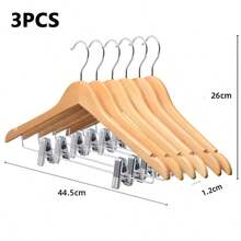 Wooden Hanger Set With Adjustable Metal Clips, 360° Rotating Hook, Non-Slip Shoulder Grooves, Suitable For Jackets, Suits, Coats, Pants And Skirts, Bedroom Closet Storage, Winter Storage - Multicolor - View 12