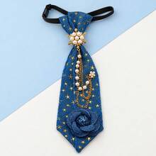 1pc Women's Denim Floral Cute Star Lace Personalized Fashion Small Tie, Suitable For Daily Office And Party - Multicolor - View 8