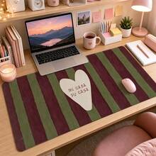 Mi Casa Su Casa Heart Stripe Extended Mouse Pad, Burgundy And Olive Hand-Painted Spanish Quote Large Desk Mat, Stitched Edge Smooth Cloth & Natural Rubber For Home Office Gaming Study Workspace, 3 Sizes Available - View 3