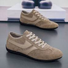 Men's Casual Fashion Retro German Trainer Breathable Flat Sole Sneakers Lace-Up Shoes Bean Sole - Khaki - View 3