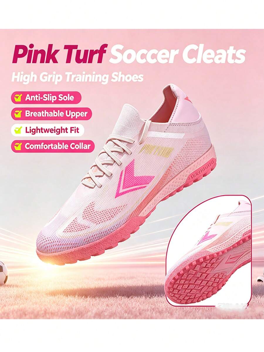 Men's Soccer Shoes, Professional Outdoor Artificial Turf Training Football Shoes, Breathable Sports Shoes, Suitable For Various Playing Surfaces - Pink - View 1