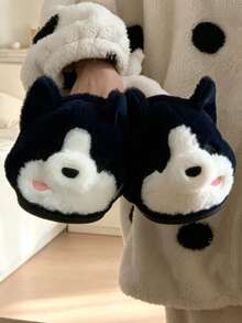 Women's Cute Husky Design Winter Indoor Slippers, Flat Sole, Non-Slip, Warm, Soft Bottom, Comfortable And Lightweight, Suitable For Girls And Students - Royal Blue - View 4