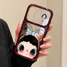 Cute Bow & Star Small Jade Design Phone Case With Large Window, Creative Full Coverage Anti-Drop Protective Cover For IPhone 18 Pro Max 18 Pro 17 Pro Max 17 Pro 16 Pro Max 15 14 Pro 13 12 Pro 11 Pro Max, Camera Protection, Glossy Soft Edge Shockproof Protective Shell - Cherry Red - View 2