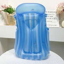 Rompi Renang Anak-Anak Tiup Motif Gradien Garis-Garis dengan Gesper Ganda Anti-Terbalik, Terbuat dari PVC Tebal, untuk Anak Laki-Laki dan Perempuan, Berat 15-55 Lbs - MultiWarna - View 12