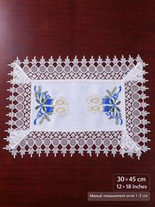 2/4/6pcs Christmas White & Blue Embroidered Placemats, Polyester Fiber Rectangular Table Mats, Suitable For Dining Table, Coffee Table, Tea Table, Daily Home Decor, Vase Mat, Wedding, Christmas, Holiday Party, Home Decoration - Blue - View 7