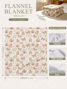 1pc Christmas Gingerbread House Snowflake Pattern Flannel Printed Throw Blanket - Soft And Comfortable, All-Season Use, Suitable For Sofa, Bed, Car, Office, Camping And Travel, Gift Blanket For Holiday Decoration - Multicolor - View 7