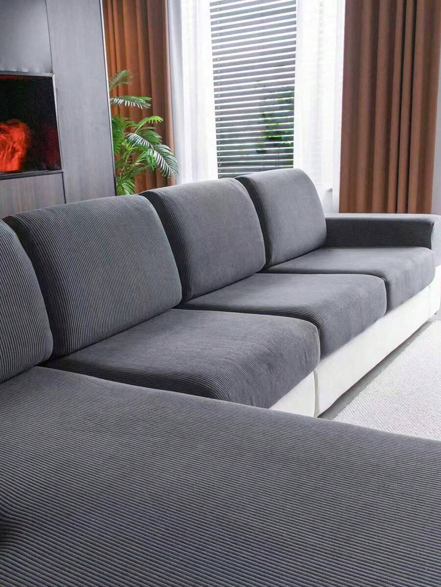 1pc Jacquard All-Season Elastic Sofa Seat Cover, Minimalist Modern Style Non-Slip Sofa Slipcover, Living Room Sofa Protector Suitable For L-Shaped Sofa And 1234-Seater Sofa - Dark Grey - View 1