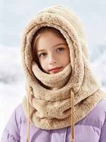 1/2pcs Kids Plush Balaclava Hood, Adjustable Drawstring, Multiple Soft Colors, Winter Outdoor Warmth, Suitable For Skiing, School And Snow Play - Multicolor - View 4