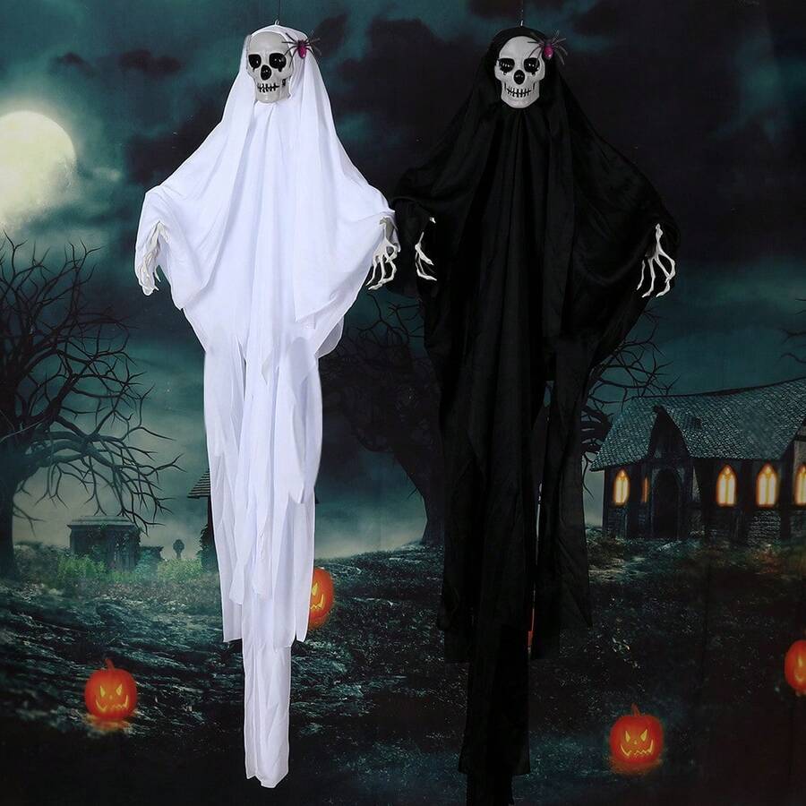 1pc Large Black & White Scary Ghost Halloween Hanging Decoration, Creepy Crying Ghost With Claws, Outdoor Venue Prop Decor, Horror Skeleton