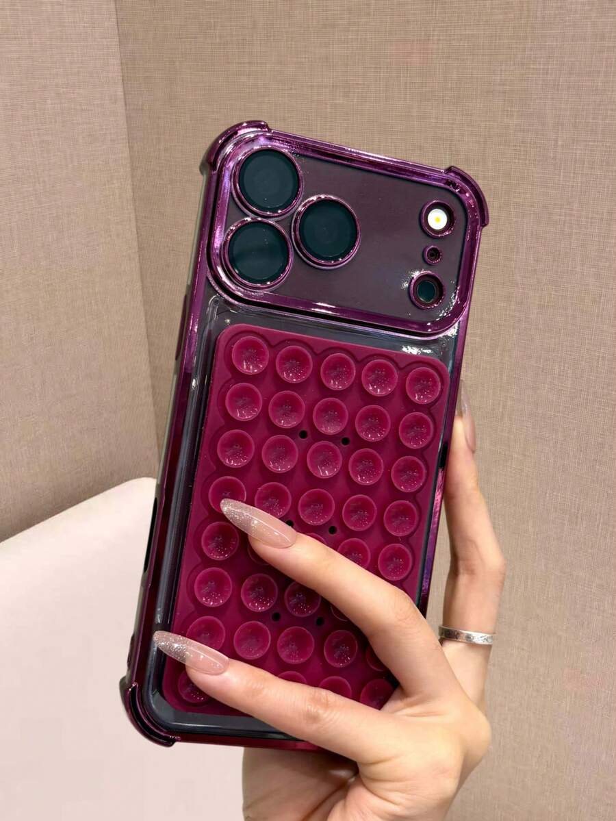 1 Pack Wine Red TPU Case, Electroplated Suction Cup Grip, Daily Use, Gift For Friends, Mom, Besties, Apple17,18.