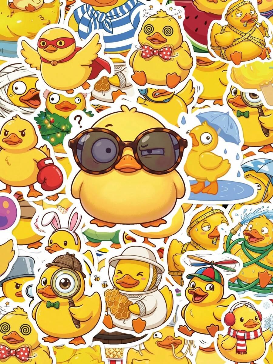 50Pcs PP Yellow Cute Duck Stickers, Funny Cute Emoticon Style ...