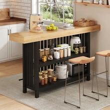 Bar Table With Footrest And 2-Tier Shelf, Compact High Table For Kitchen, Dining Room, Living Room And Home Bar, 160 * 40 * 105 Cm - Black - View 3