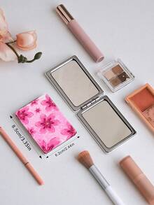1PC Y2K Series Portable Vanity Mirror, Foldable Lightweight Ultra-Thin Convenient Hand Mirror, PU Leather, Suitable For Multiple Scenarios And All People, Rectangular Pocket Mirror With Cartoon Flower, Star, Heart Pattern Design, Exquisite And Delicate, Easy To Carry, Handheld Makeup Mirror, 180° Flip Cover Multi-Function Mini Mirror - Multicolor - View 4