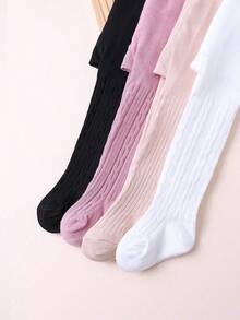 4pcs Pack Girls Elastic Tight Knit Patterned Tights, Soft & Elegant - Multicolor - View 5