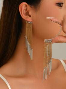 1 Pair Luxury Geometric Color-Block Tassel Ear Cuffs, Elegant Personalized Earrings For Women, Suitable For Daily Wear, Vacation And Party - Multicolor - View 3