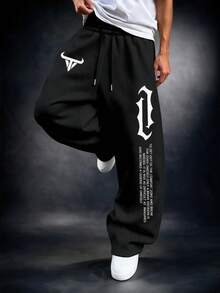 SU ER Men's Summer Casual Loose Drawstring Elastic Waist Wide Leg Long Pants With Drape - Black - View 1