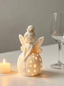 1pc Fairy Princess Figurine, Winged Elf Desktop Decor, Warm Atmosphere Craft Decoration, Cute Decorative Gift For Bedroom Decor And Holiday Scene Arrangement (Candle Not Included) - A - View 8