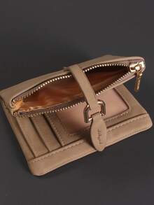 New Women's Short Wallet, Ultra-Thin Korean Style Fashion Versatile European And American Fresh Zipper Matte Soft Leather Coin Purse - Khaki - View 3