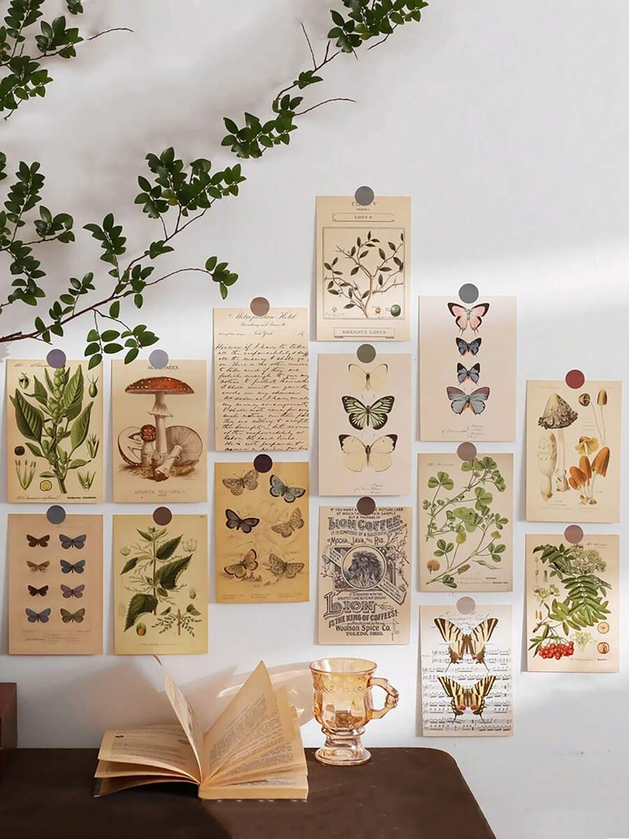 15pcs Retro Butterfly And Plant Wall Decal/Decorative Card (Random Selection) - Multi-color - View 1