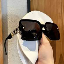 1 Pair Fashion Women's Oversized Gradient Decorative Glasses, Large Square Shield Style, Glitter Accents, Fashion Accessory, Design - Multicolor - View 1