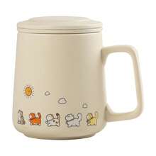 Kawaii Cat Mug With Lid, Cute Cartoon Animal Ceramic Cup For Coffee, Tea, Milk, [Approx. 400ml] Fun Hand-Painted Sun And Cat Design, Ideal Gift For Cat Lovers And Friends - White - View 11