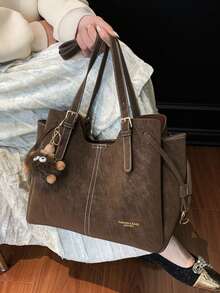 Fashionable Caramel Large Capacity Tote Bag With Adjustable Metal Buckle Double Handles Crossbody Bag Shoulder Bag Suitable For Office Shopping Daily - Brown - View 4