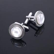 1pc Men's French Cuff Cufflinks, Metal Cufflinks With Faux Mother Of Pearl Gemstone, Business Style, Versatile And Stylish Couple Cufflinks - Multicolor - View 10
