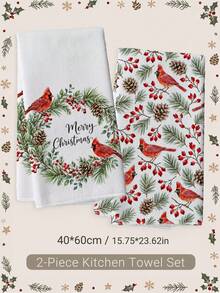 2 buah Handuk Dapur Motif Ranting Pinus Musim Dingin, Kerucut Pinus & Burung Kardinal Merah, Handuk Teh Mikrofiber Lembut 40*60cm, Cocok Untuk Dapur Rumah, Restoran, Berkemah di Luar Ruangan, Membersihkan Meja, Kain Lap Piring, Aksesori Handuk Tangan, Perlengkapan Dapur Tema Natal, Hadiah Liburan - MultiWarna - View 12