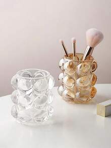 Multi-Purpose Transparent Crystal Glass Pen Holder Decorative Item - Spherical Bucket Makeup Brush Storage Box, Suitable For Dressing Table, Pen Holder, Candle Holder (2.5*2.5*3.5 Inches). Transparent, Colorful, Amber, Smoke Gray. - View 4