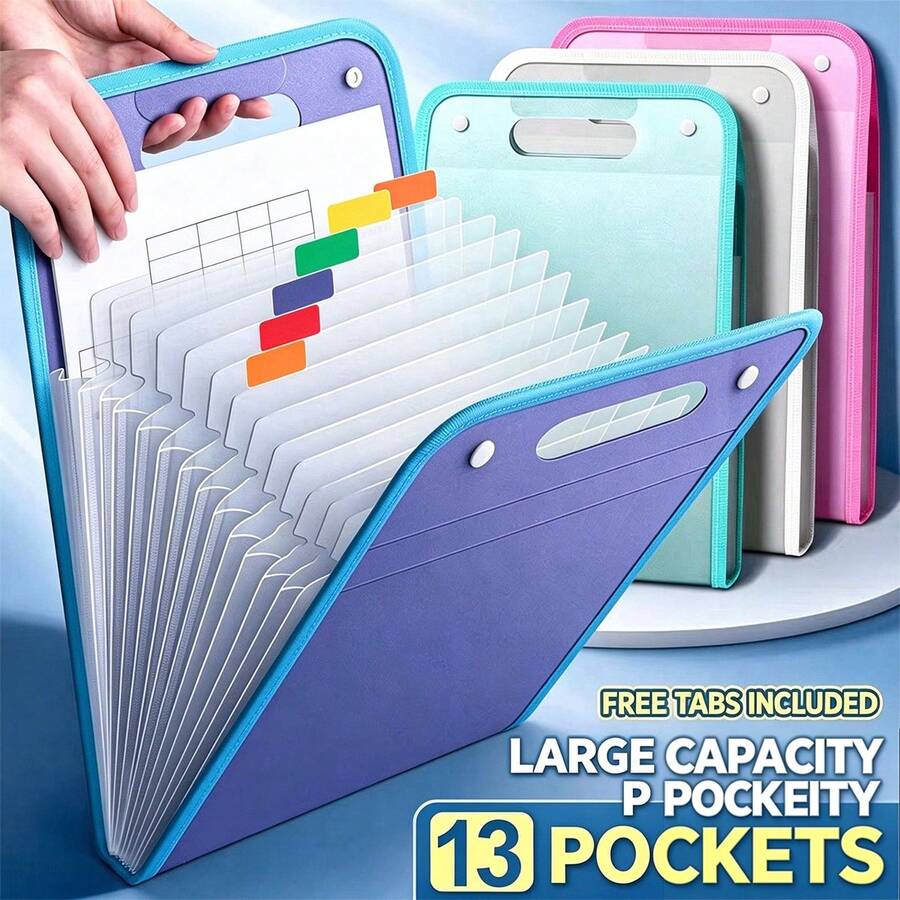 13-Layer Accordion File Folder A4 Document Storage, Multi-Pocket Expanding File Bag For School, Office, University, Exam Papers, Receipts, Bills - Portable Vertical File Holder - View 1