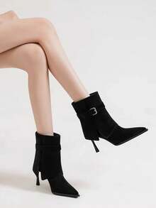 Square Toe Elastic Slim Boots 2025 New Autumn/Winter French Vintage Commute Elegant Fashion Versatile Soft Sole Boots - Black - View 8
