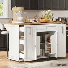 Flieks Kitchen Island On Wheels With Foldable Countertop, Mobile Kitchen Cart With 3-Tier Vertical Drawers, 2 Door-Mounted Racks And Lockable Casters, 120 * 45(70) * 87 Cm - White and Natural - View 6