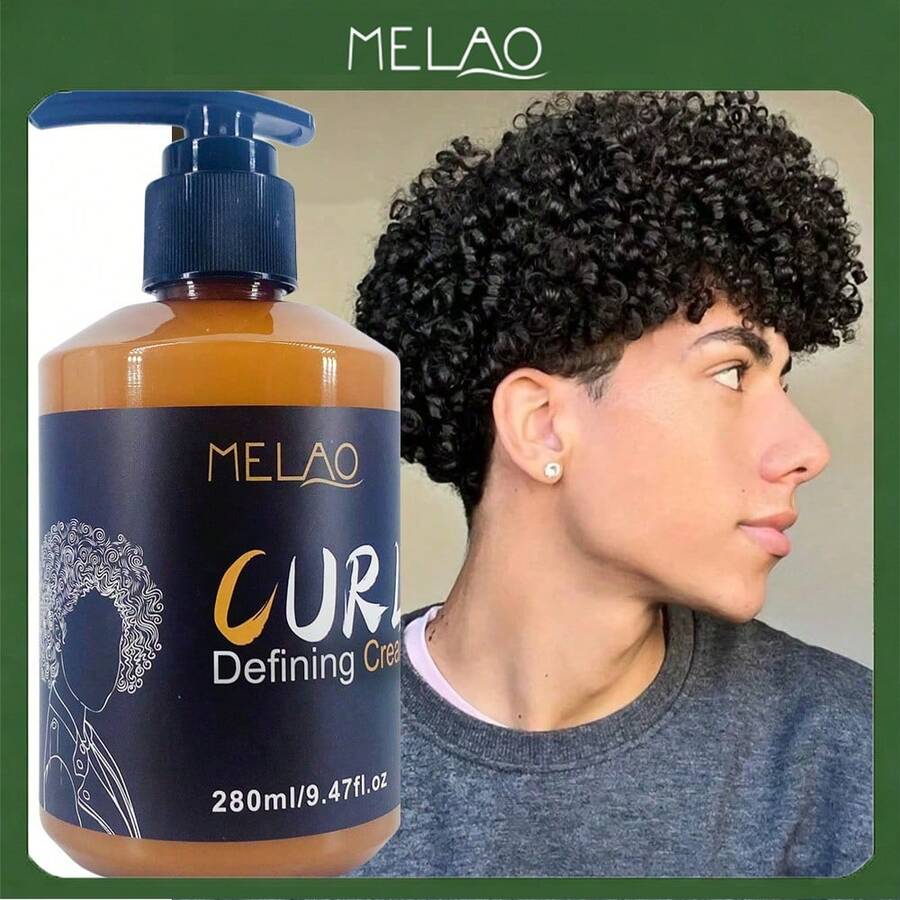 MELAO 男士捲髮造型乳,長效定型,告別毛躁捲髮,不含硫酸鹽與防腐劑,專為捲髮設計 - 黑色 - 查看 1