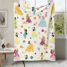 Disney Princess All-Over Print Flannel Throw Blanket, Soft Cozy Plush Fleece Blanket With Cute Princess Pattern Suitable For Couch, Bed, Living Room, Bedroom, Office, Travel, All Seasons - Colour 1 - View 1