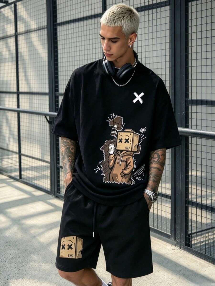 Simple Studio | Men's Summer Casual Round Neck Short Sleeve T-Shirt And Drawstring Waist Shorts Set