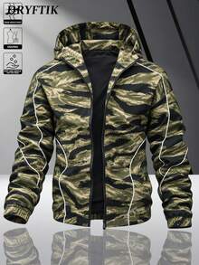 Men's Functional Hooded Windbreaker Jacket, Adjustable, Non-Deforming, Lightweight, Portable, Stylish Basic Outerwear For Boys - Army Green - View 1